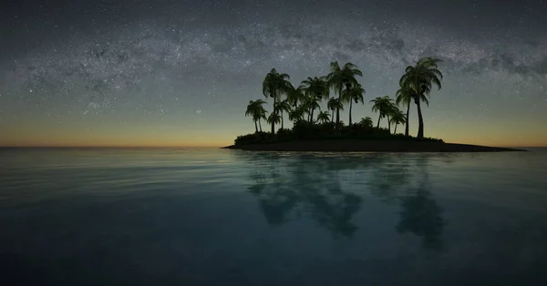 星空に対する小さな熱帯の島の イラストレーション — ストック写真