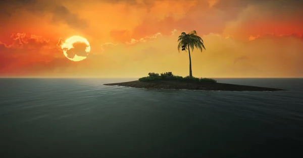 Isola tropicale contro il sole al tramonto — Foto Stock