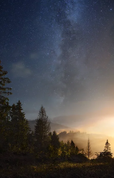 Bild Vintergatan Över Berget Skogen — Stockfoto