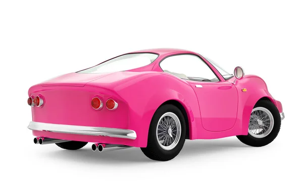 Carro Esporte Retro Rosa Estilo Cartoon Vista Traseira Isolado Fundo — Fotografia de Stock