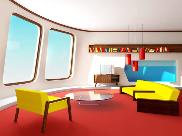 Interior retrofuturism living room — Stock Photo, Image