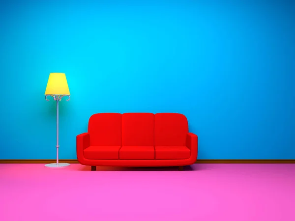 Una Habitación Estilo Retro Con Sofá Rojo Una Lámpara Ilustración —  Fotos de Stock