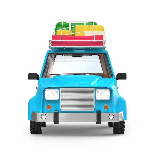 Small Blue Suv Adventure Luggage Roof Front View Illustration — Stock Photo, Image