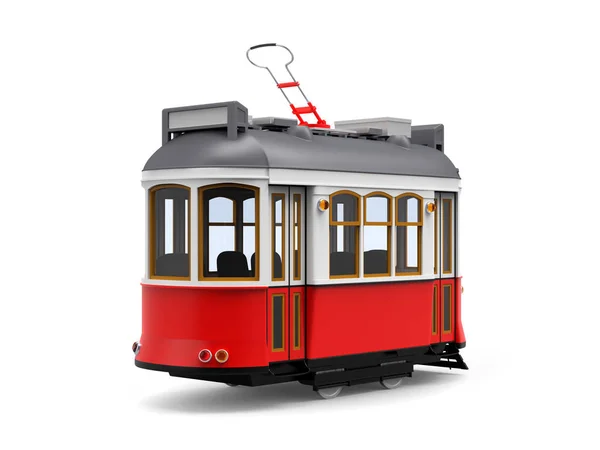 Oude Rode Tram Tekenfilm Achteraanzicht Geïsoleerd Wit Illustratie — Stockfoto