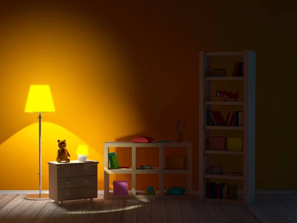 Habitación de los niños con librerías noche —  Fotos de Stock