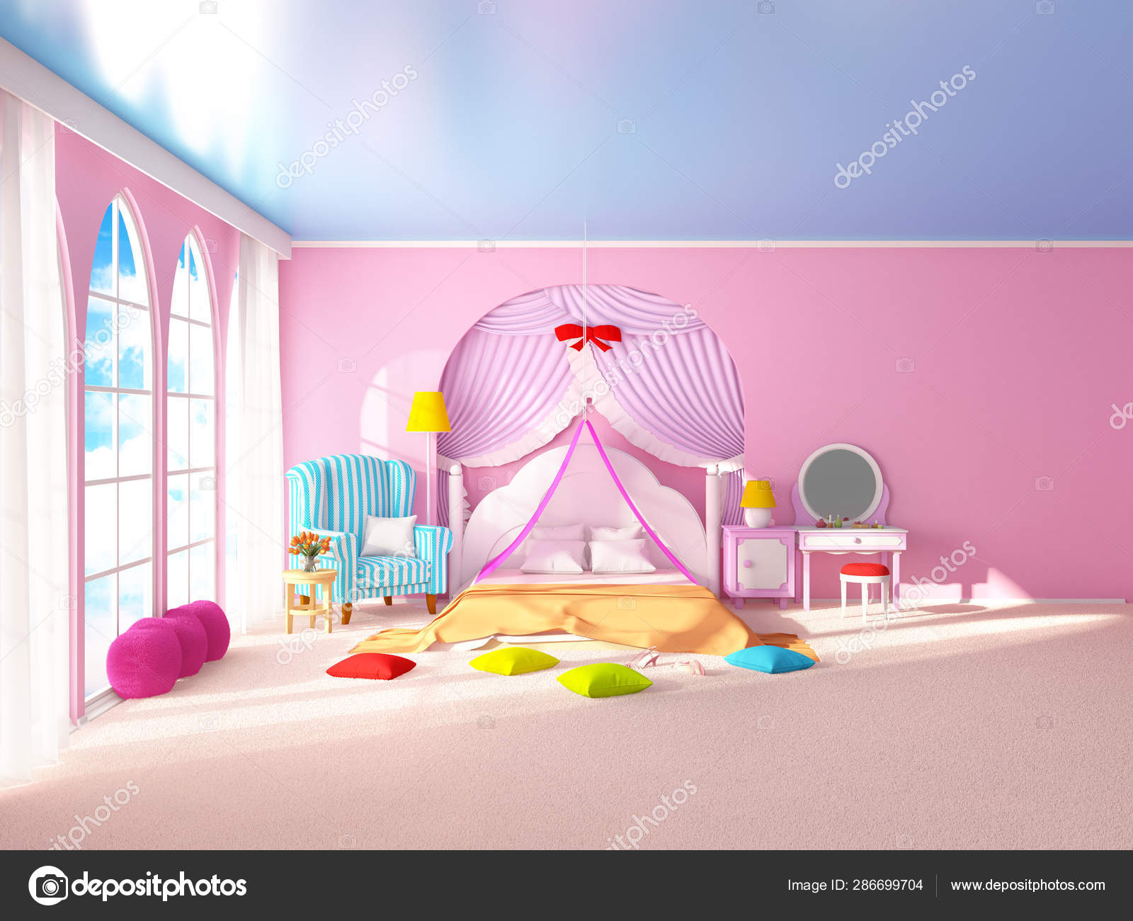 Princess room with armchair flat Stock Photo by ©ilterriorm 286699704