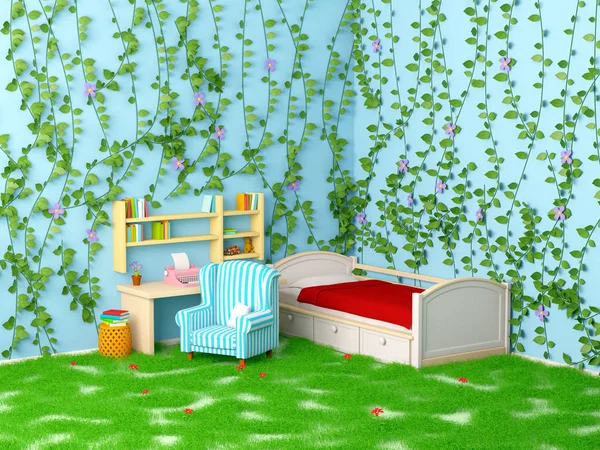 Yaprakları ile çocuk odası küçük yazar — Stok fotoğraf