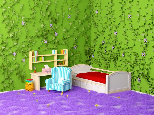 Детская комната маленький писатель с листвой — стоковое фото