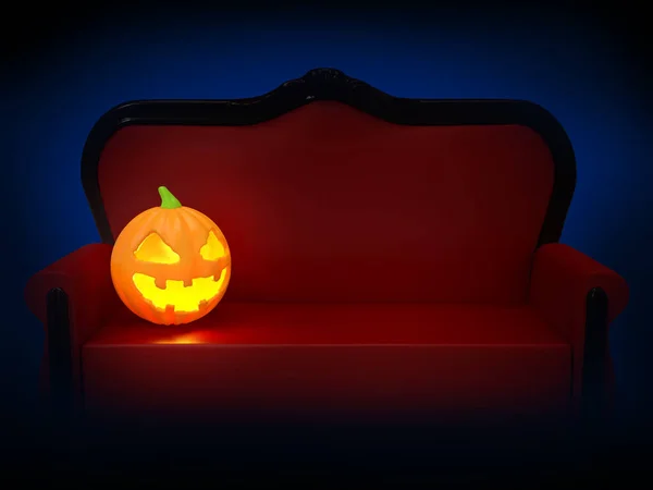 Sofa mit Kürbis-Halloween-Nacht lizenzfreie Stockbilder