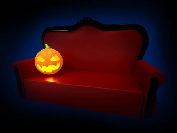 Sofa mit Kürbis-Halloween-Nacht lizenzfreie Stockbilder