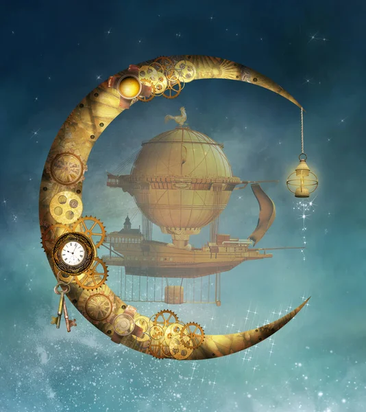 Steampunk Luna Dirigible Buque — Foto de Stock