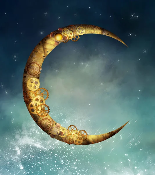 Fantasy Steampunk Gold Moon — Stock Photo, Image