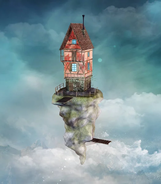 Fantasy Flying House Illustration — Photo