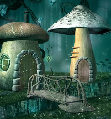Gece - 3d resimde küçük fantezi Köyü