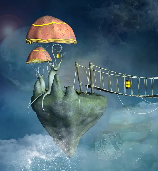 Fantasy Flying Island Space Scenery Illustration — Stock Photo, Image
