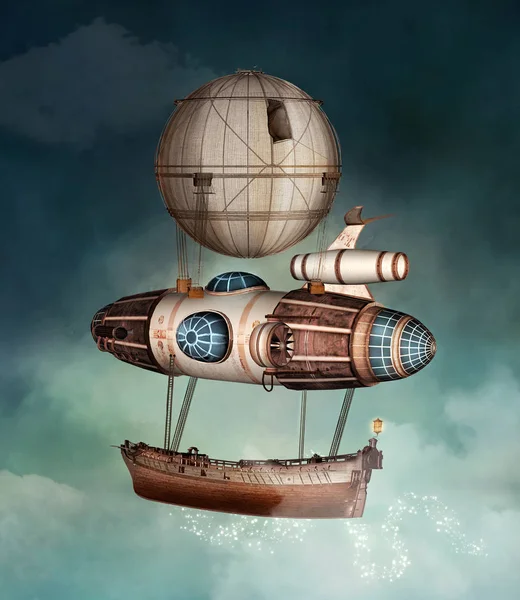 Steampunk Kapal Fantasi Ilustrasi — Stok Foto