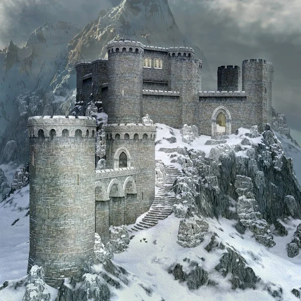Средневековый Замок Зимних Пейзажах Иллюстрация — стоковое фото