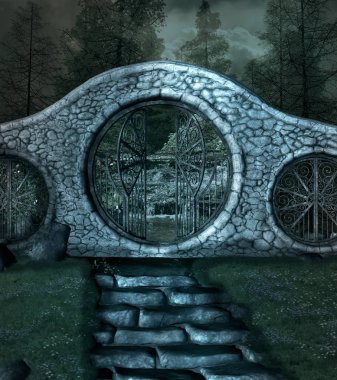 Karanlık Orman - 3d resimde bir eski zaman geçit