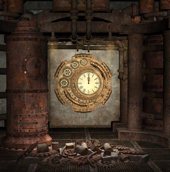 Steampunk Ρολόι Παλιό Δωμάτιο Απεικόνιση — Φωτογραφία Αρχείου