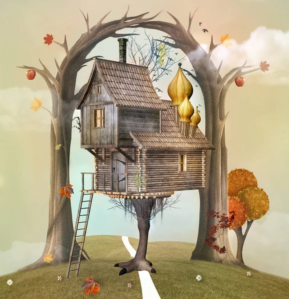 Fantasie Huis Van Heks Een Herfst Landschap Illustratie — Stockfoto