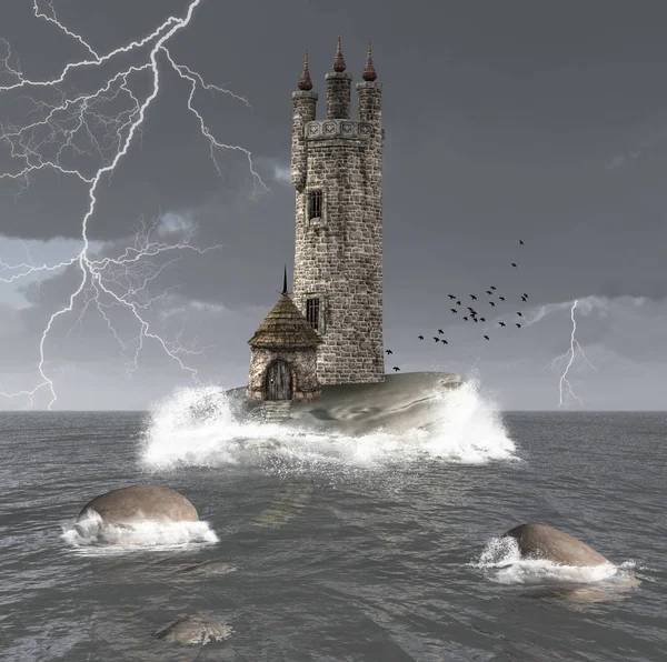 Unconquerable Tower Middle Ocean Illustration — Stock Photo, Image