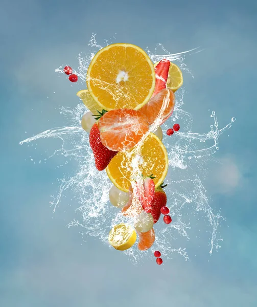 Sommar Och Vårtid Frukt Serie Jordgubbar Och Citrus Frukter — Stockfoto