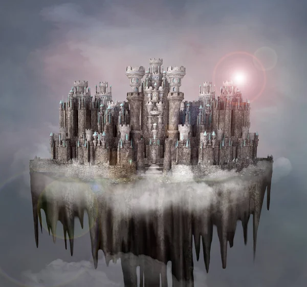 Betoverd Middeleeuws Dorp Wolken Illustratie — Stockfoto