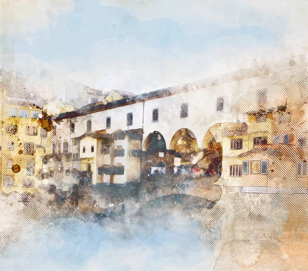 Watercolor Sketch Ponte Vecchio Florence — Stock Photo, Image