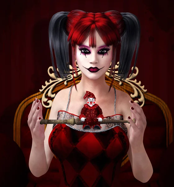 Sihirli değnek, 3D Illustration ile bir palyaço olarak fantezi genç kız