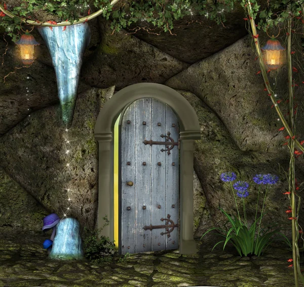 Bejárat Elf Barlanghoz Egy Fantáziaerdőben — Stock Fotó
