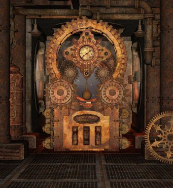 Paslı bir makine ile Steampunk arka plan