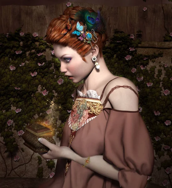 Portret Van Een Fantasie Mooie Vrouw Met Een Magische Doos — Stockfoto