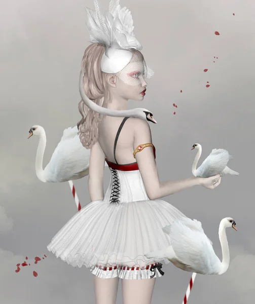 Surreal Portrait Ballerina Inspired Lake Swans — Stock Photo, Image