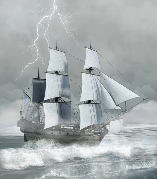 Boot Met Uitzicht Een Golvende Zee Een Woedende Storm — Stockfoto