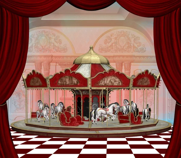 Magic carousel on a surreal stage in the royal residence