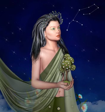 Başak - Zodiac tabela kişileştirmesi gerçeküstü bir şekilde 3 boyutlu illüstrasyon
