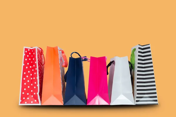 Gruppo Shopping Bag Sfondo Arancione Salva Percorso — Foto Stock