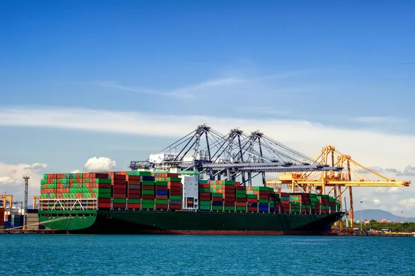 Container Export Und Import Sowie Logistik Und Transport Von Containerfrachtschiffen Stockbild