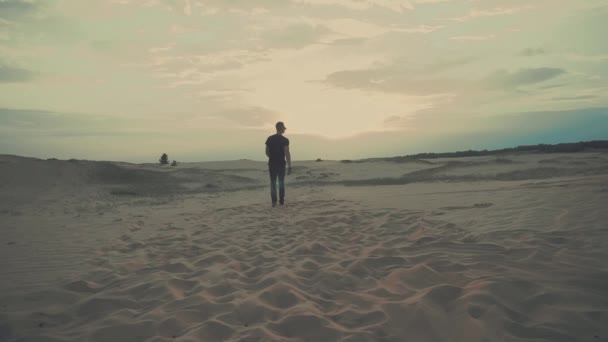 O homem está caminhando no deserto — Vídeo de Stock