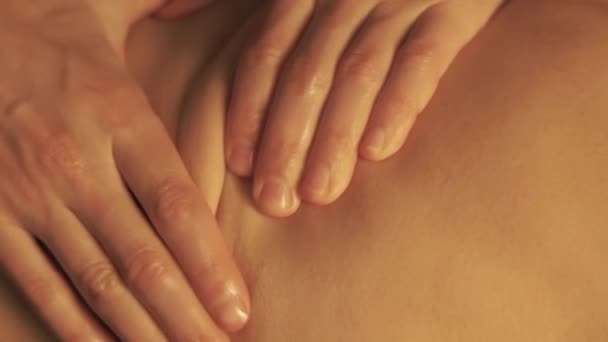 Концепция массажа. Красивая молодая женщина получает расслабляющий массаж — стоковое видео