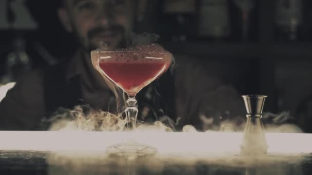 Barmen bir barda bir kokteyl yapmak — Stok video