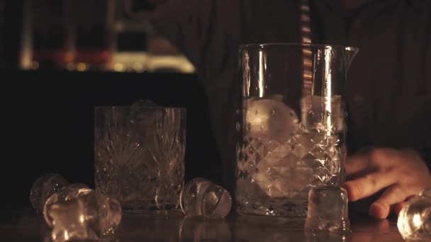 Barmen bir barda bir kokteyl yapmak — Stok video