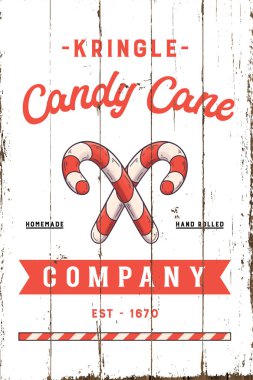 Vintage Christmas Candy Cane Company Sign with Shiplap Design clipart