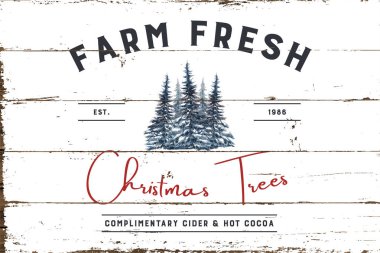 Vintage Christmas Farm Fresh Tree Sign with Shiplap Design 2 clipart