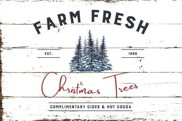 Vintage Karácsonyi Farm Friss Sign Shiplap Design Jogdíjmentes Stock Illusztrációk
