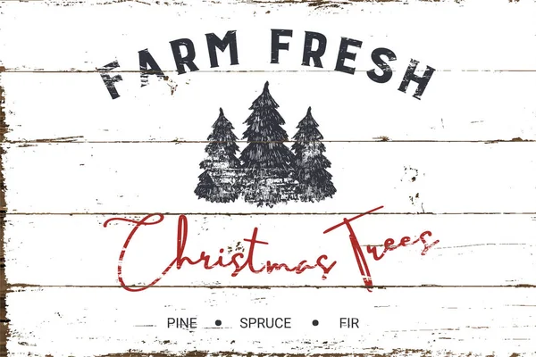 Vintage Christmas Farm Fresh Tree Sign Shiplap Design Stok Ilustrasi 