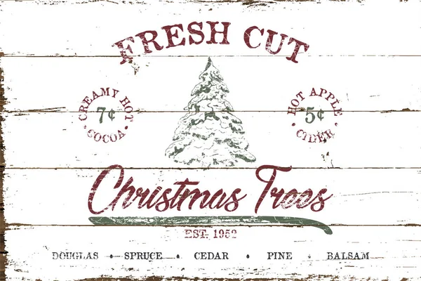 Vintage Christmas Sign Fresh Cut Tree Shiplap Design Stok Ilustrasi Bebas Royalti