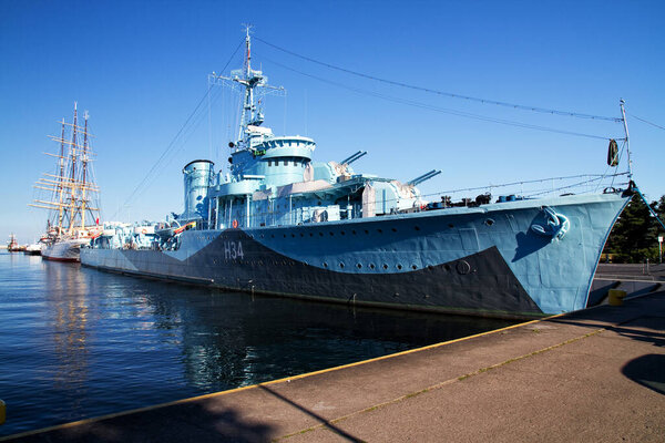 GDYNIA, POLAND - JUNE 30: Polish destroyer "ORP Blyskawica" preserved as a museum ship at the Baltic Sea in Gdynia on June 20, 2012. This destroyer served in the Polish Navy during World War II.