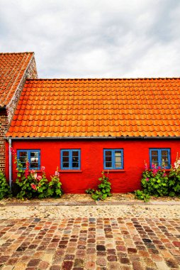 Ribe, Danimarka 'daki kırmızı bina.
