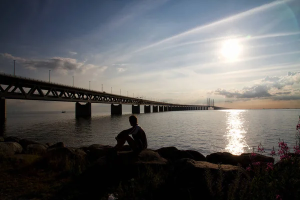 Образ Oresundsbron Мост Который Соединяет Швецию Данией Один Самых Длинных — стоковое фото